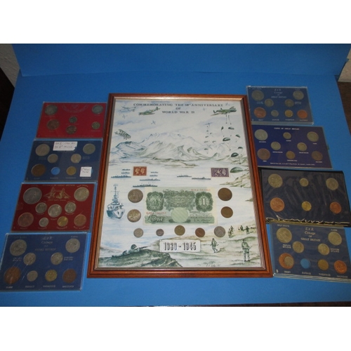 120 - A parcel of collectors coins to include a framed WWII commemorative collection