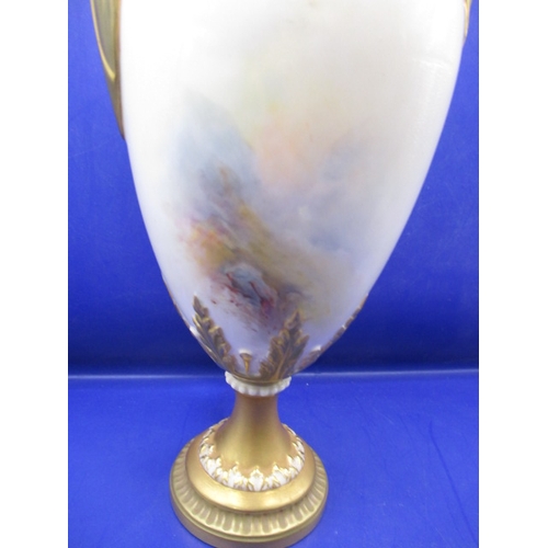 145 - A Royal Worcester twin handled pedestal vase decorated with highland cattle signed H Stinton approx.... 