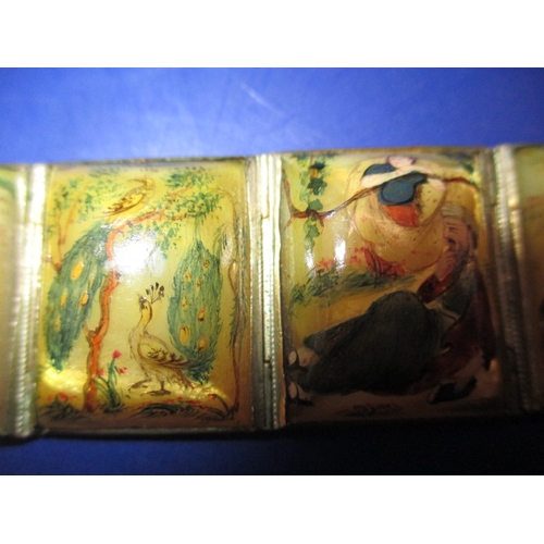 109 - A vintage Iranian hand painted mother of pearl bracelet on white metal body, in good used condition