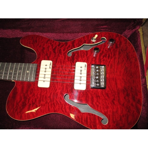 155 - A Harley Benton Stratocaster model electric guitar, in custom hard case, in near new condition