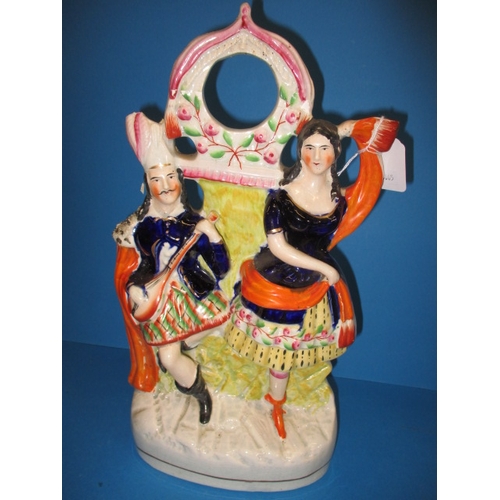 256 - 5, 19th century Staffordshire flatbacks, to include a large “Band of Hope” spill vase, the dancing S... 