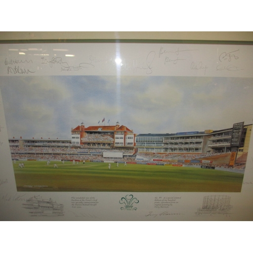 293 - A 2001 Ashes series signed cricket bat in glazed case and 4 signed limited edition sporting prints, ... 