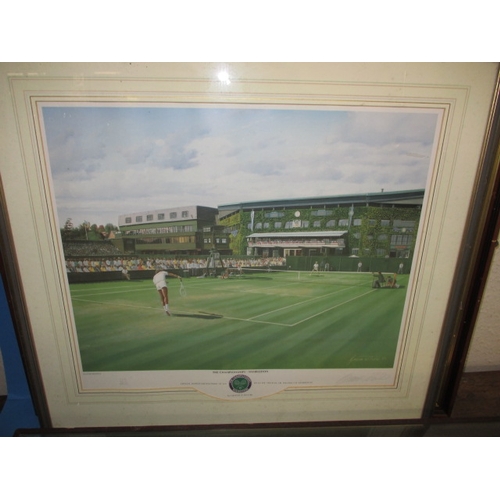 293 - A 2001 Ashes series signed cricket bat in glazed case and 4 signed limited edition sporting prints, ... 