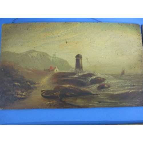 291 - 19th century oil on board landscapes, all signed Hugh Church, 7 in total, all unframed and in need o... 