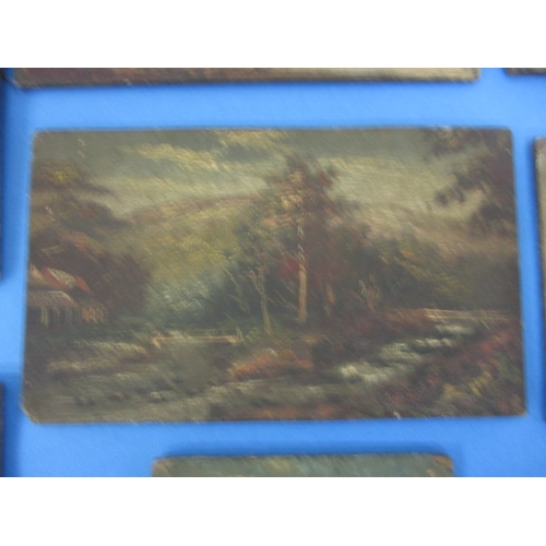 291 - 19th century oil on board landscapes, all signed Hugh Church, 7 in total, all unframed and in need o... 