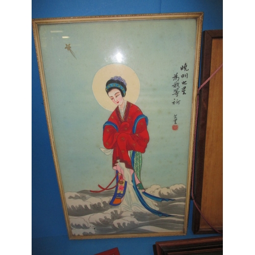 290 - 5 framed Oriental pictures, various ages, all in good used condition, approx. size of largest 53x31c... 