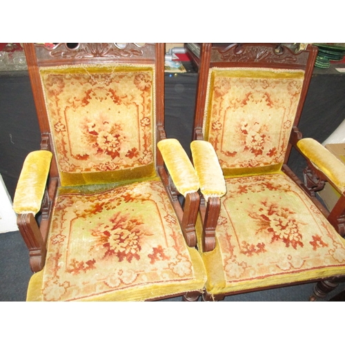 305 - A pair of late 19th Century show wood Armchairs, with original upholstery and brass casters. Upholst... 