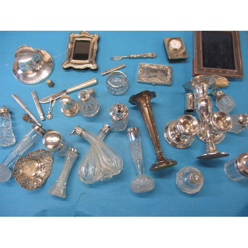 A parcel of silver and white metal items, to include silver mounted jars and pots, all in used condition