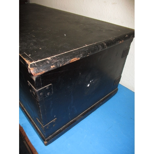 307 - A vintage black painted pine storage trunk, approx. size 96x48x37cm in well used condition with age-... 