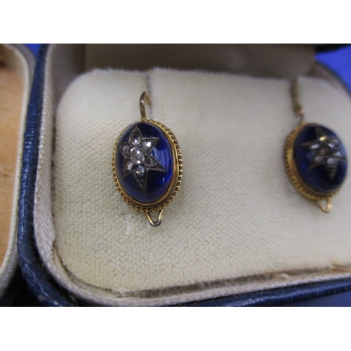 74 - Two pairs of vintage earrings, one having diamonds on rich blue enamel, both unmarked metal, in good... 