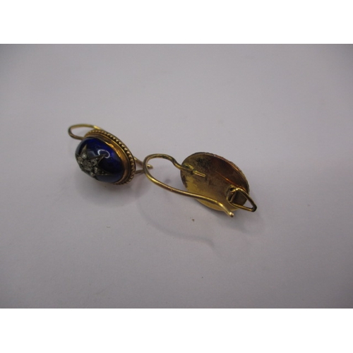 74 - Two pairs of vintage earrings, one having diamonds on rich blue enamel, both unmarked metal, in good... 