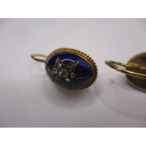 74 - Two pairs of vintage earrings, one having diamonds on rich blue enamel, both unmarked metal, in good... 