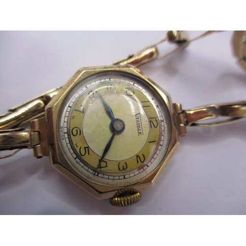 75 - A vintage 9ct gold cameo bracelet and a 9ct gold cased watch with plated strap, in used condition wi... 