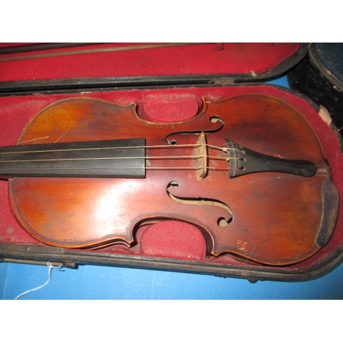 4 - Two vintage violins with bows, both in hard cases, in used condition with age related marks