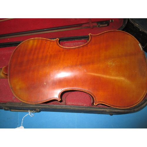 4 - Two vintage violins with bows, both in hard cases, in used condition with age related marks