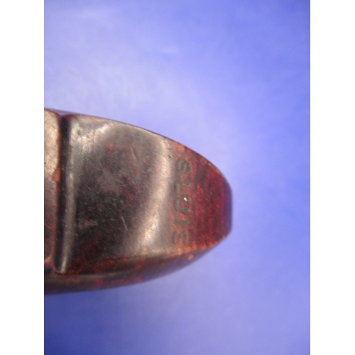 51 - A vintage pipe and inlaid snuff box, the pipe in the form of a clog is marked SLUIS, both in used co... 