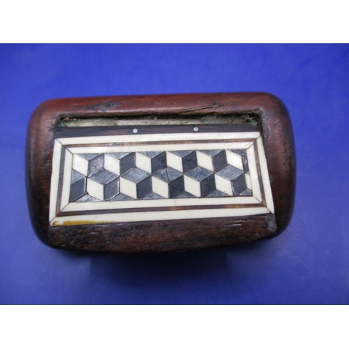 51 - A vintage pipe and inlaid snuff box, the pipe in the form of a clog is marked SLUIS, both in used co... 