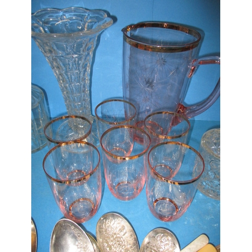 57 - A parcel of general clearance items, to include a pair of antique decanters, a 1960s lemonade set an... 