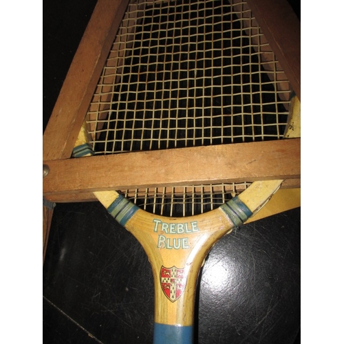 67 - Two vintage tennis racquets and two for badminton, all in good used condition with presses