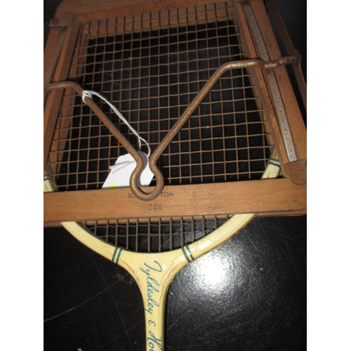 67 - Two vintage tennis racquets and two for badminton, all in good used condition with presses