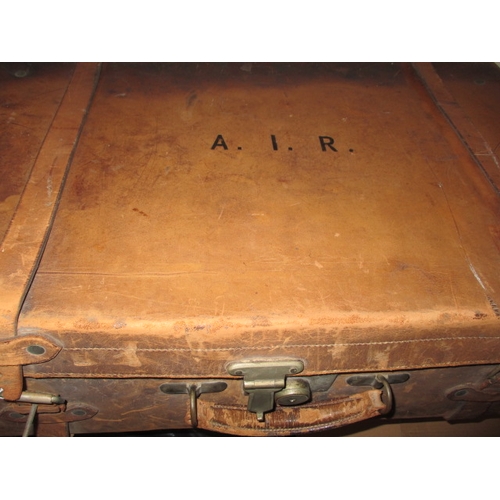 68 - 4 Vintage suit cases, 2 large leather examples and one with compartmented interior, some broken stra... 