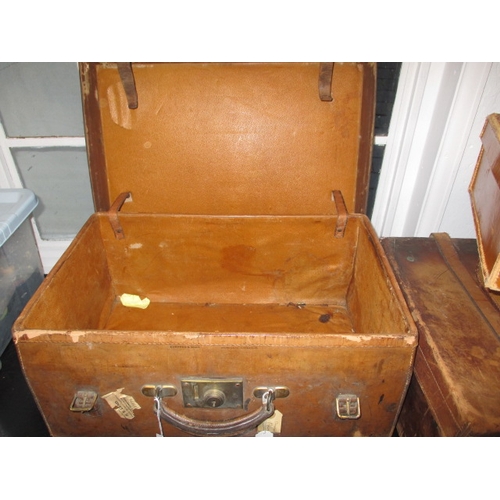 68 - 4 Vintage suit cases, 2 large leather examples and one with compartmented interior, some broken stra... 