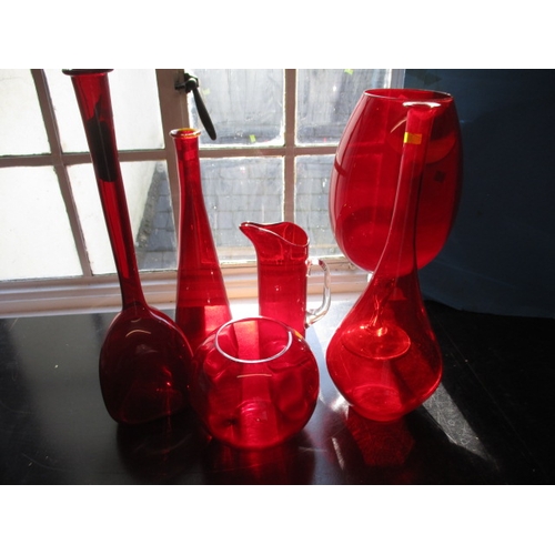 72 - A parcel of vintage cranberry glass items, to include a large goblet, approx. height of tallest piec... 