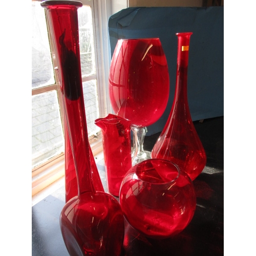 72 - A parcel of vintage cranberry glass items, to include a large goblet, approx. height of tallest piec... 