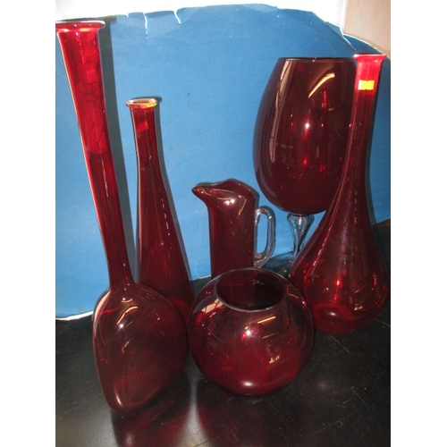 72 - A parcel of vintage cranberry glass items, to include a large goblet, approx. height of tallest piec... 