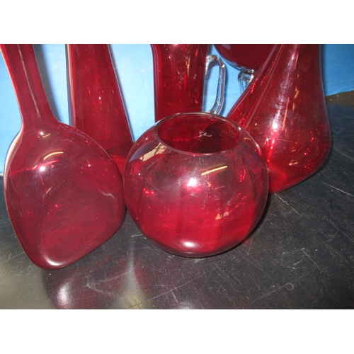 72 - A parcel of vintage cranberry glass items, to include a large goblet, approx. height of tallest piec... 