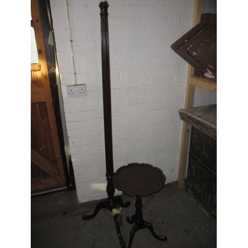 96 - A mahogany standard lamp and wine table, both in good used condition, lamp will need a re-wire