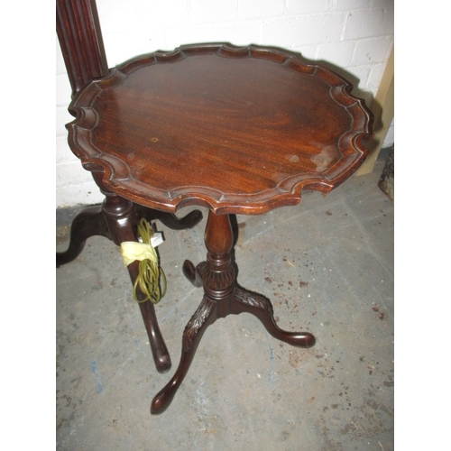 96 - A mahogany standard lamp and wine table, both in good used condition, lamp will need a re-wire