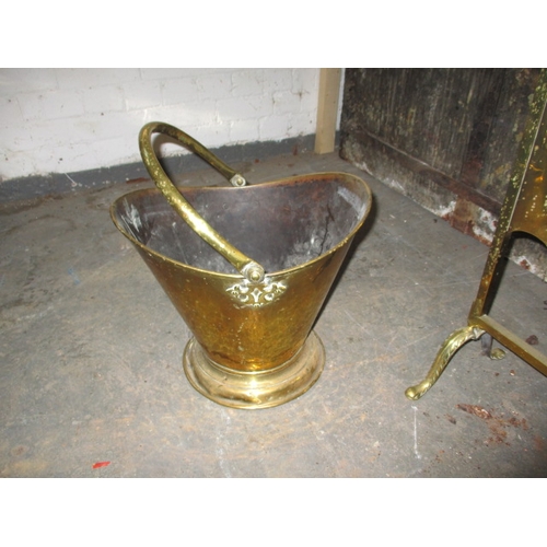 103 - A vintage brass fire screen and coal bucket, in good used condition