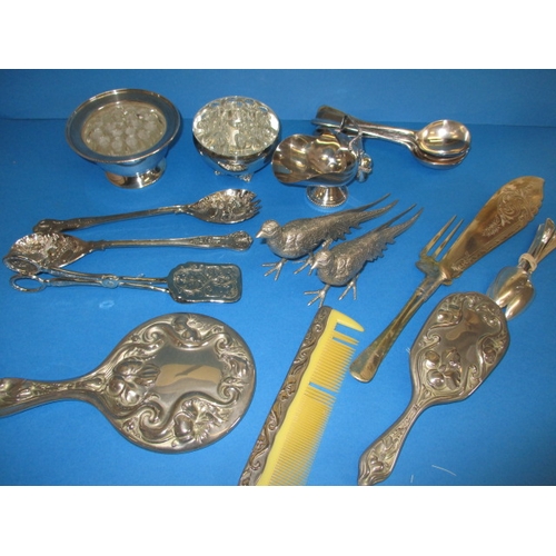 108 - A parcel of plated items, to include berry spoons and a sugar bucket, all in used condition