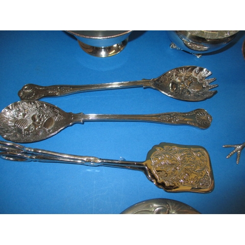 108 - A parcel of plated items, to include berry spoons and a sugar bucket, all in used condition