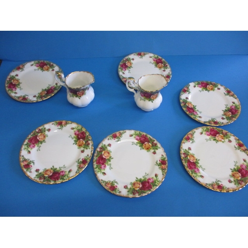 110 - A Royal Albert old country roses part tea service, all factory firsts, and 6 plates and 2 cream jugs... 