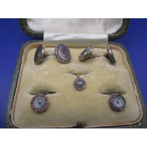 111 - A vintage boxed cufflink and collar stud set, on sterling silver, in good pre-owned condition