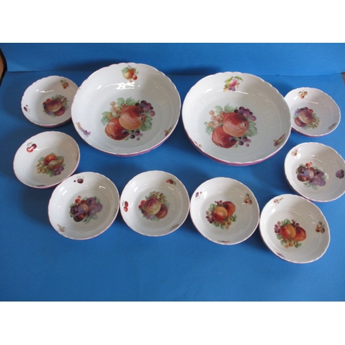 119 - A 1930s Union K porcelain fruit set consisting of 2 large serving bowls and 8 small portion bowls, a... 