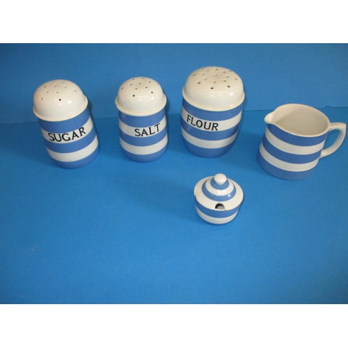 126 - A parcel of T G Green cornishware, all with green shield backstamp, mustard pot is a/f all other pie... 