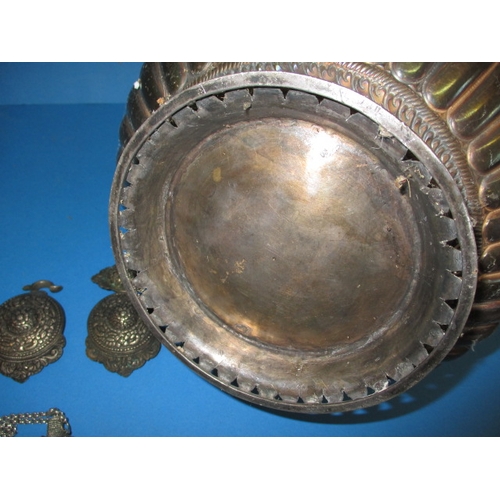 129 - A parcel of vintage Persian white metal items, to include a large gaud shape drinks vessel and a pai... 