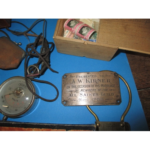 135 - A parcel of collectable items to include test meters, a corkscrew and coins, all in used condition