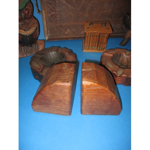 137 - A quantity of Treen items, to include a tray and bookends, all in used condition