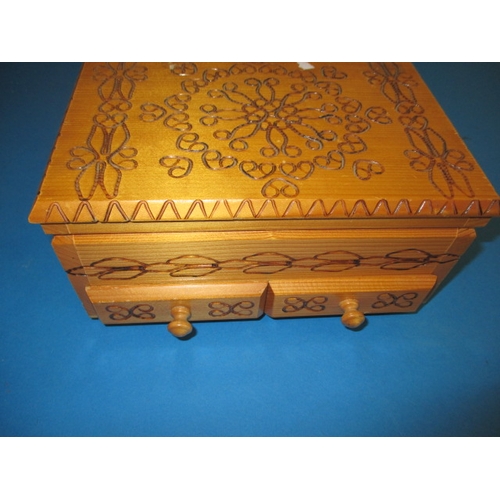 141 - A 2 drawer jewellery box with contents, all in used condition and one rear foot missing