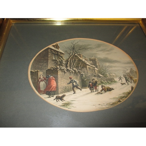 143 - Six gilt framed pictures with oval mounts, approx. frame size 29x27cm, in used condition