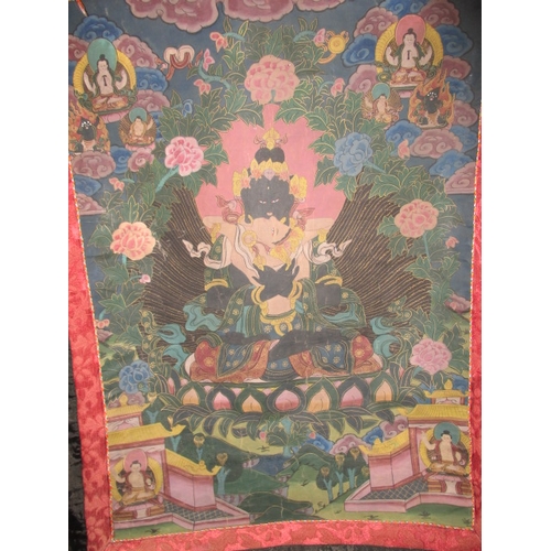 144 - Two vintage Burmese silk wall hangings, approx. image size 62x85cm, both in used condition with age-... 