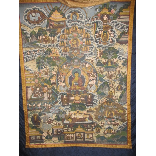 144 - Two vintage Burmese silk wall hangings, approx. image size 62x85cm, both in used condition with age-... 