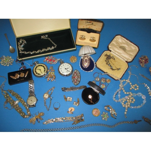 148 - A parcel of vintage costume jewellery and watches, to include some silver items, all in used conditi... 