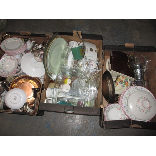 153 - 3 boxes of general clearance items, to include 1960’s beer tankards, silver plated items and tea war... 