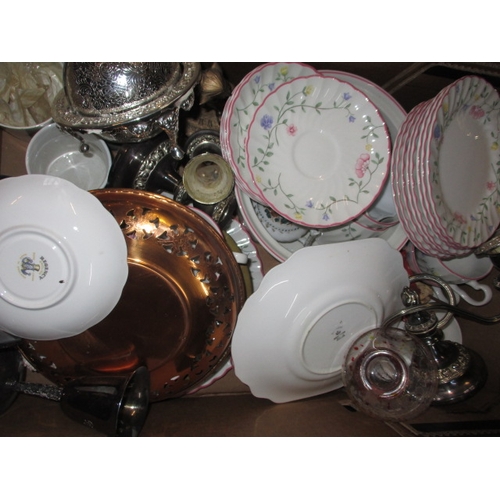 153 - 3 boxes of general clearance items, to include 1960’s beer tankards, silver plated items and tea war... 