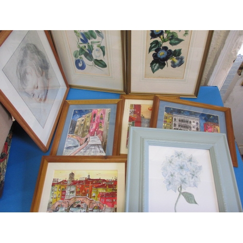 163 - A parcel of framed pictures, to include some watercolours, all in used condition, approx. size of la... 